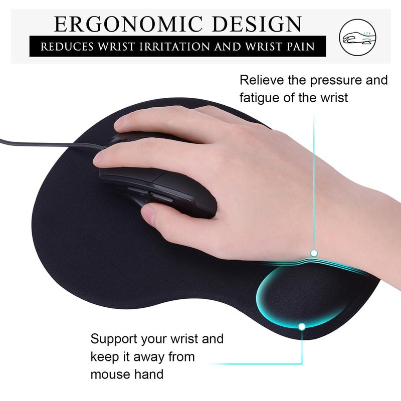 JIKIOU Mouse Pad, 2 Pack Ergonomic Mouse Pads with Comfortable Gel Wrist Rest Support and Smooth Cloth, Non-Slip PU Base for Easy Typing Pain Relief Durable and Easy to Clean Small Black - Image 5